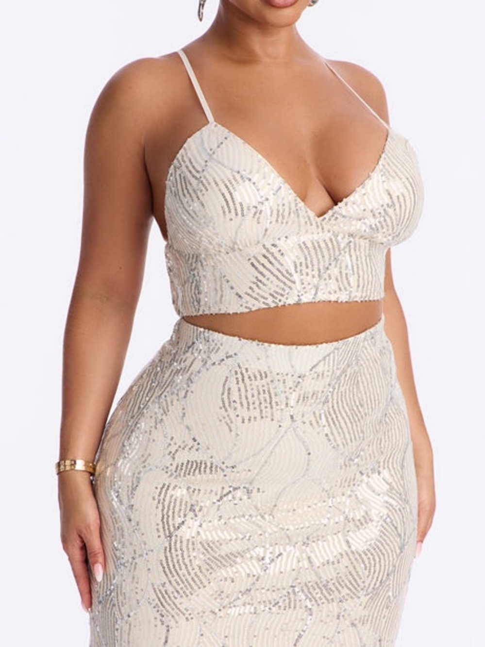Sequin Bralette Crop Top - Ivory